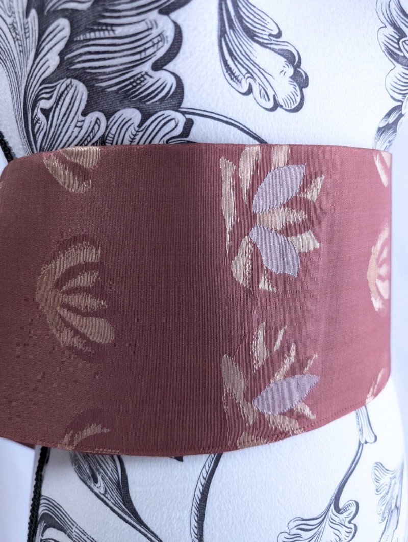 画像7: 帯ベルト【蘇芳色に金糸×雷と満開の花】 (7)