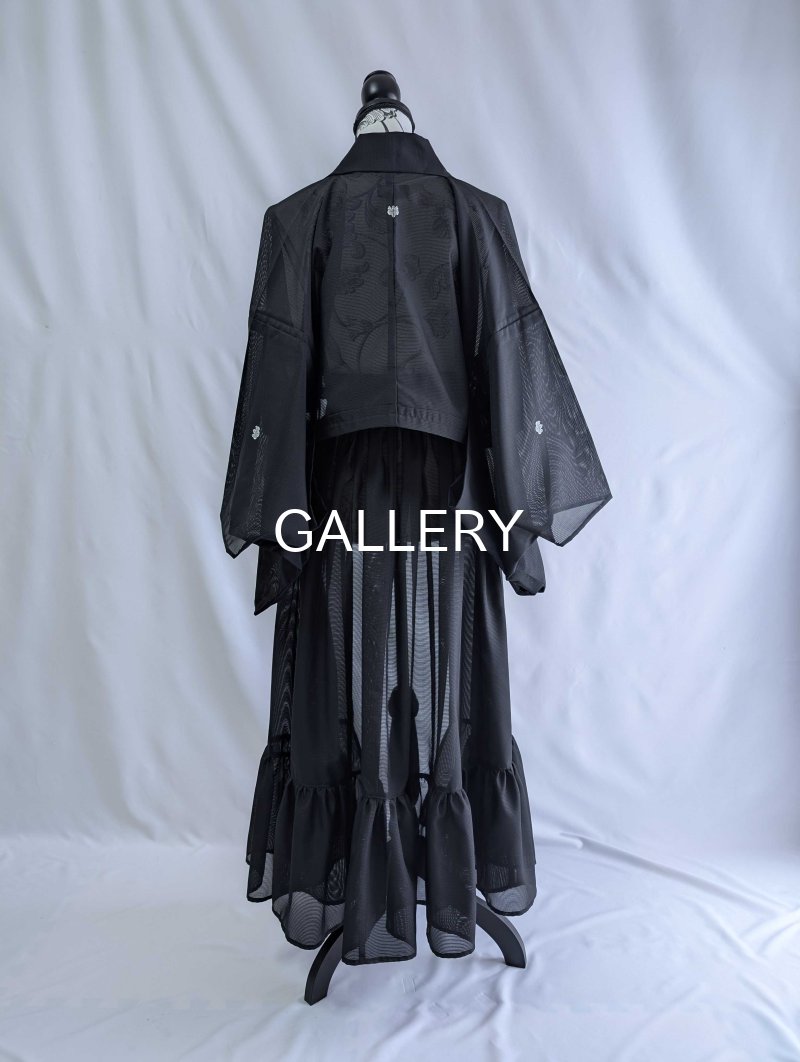 画像12: 【五三桐】黒紋付シースルーフリルオーバースカートセットアップ (12)