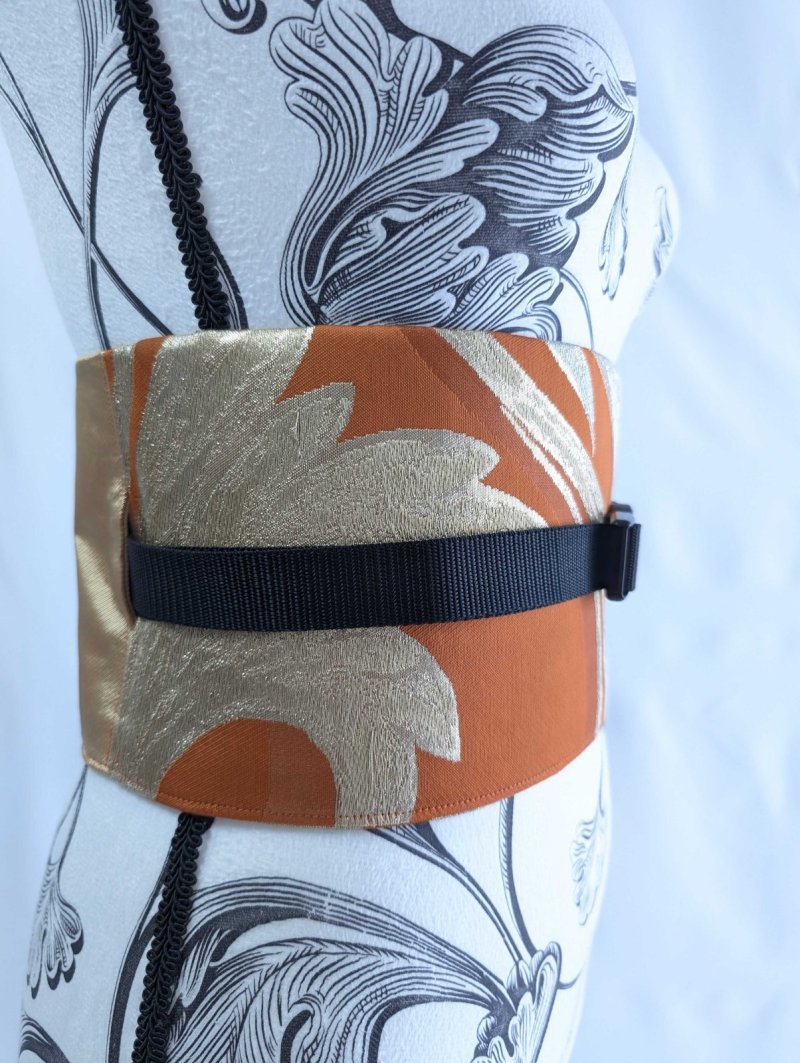 画像6: 帯ベルト【金糸×オレンジ×草葉模様】 (6)