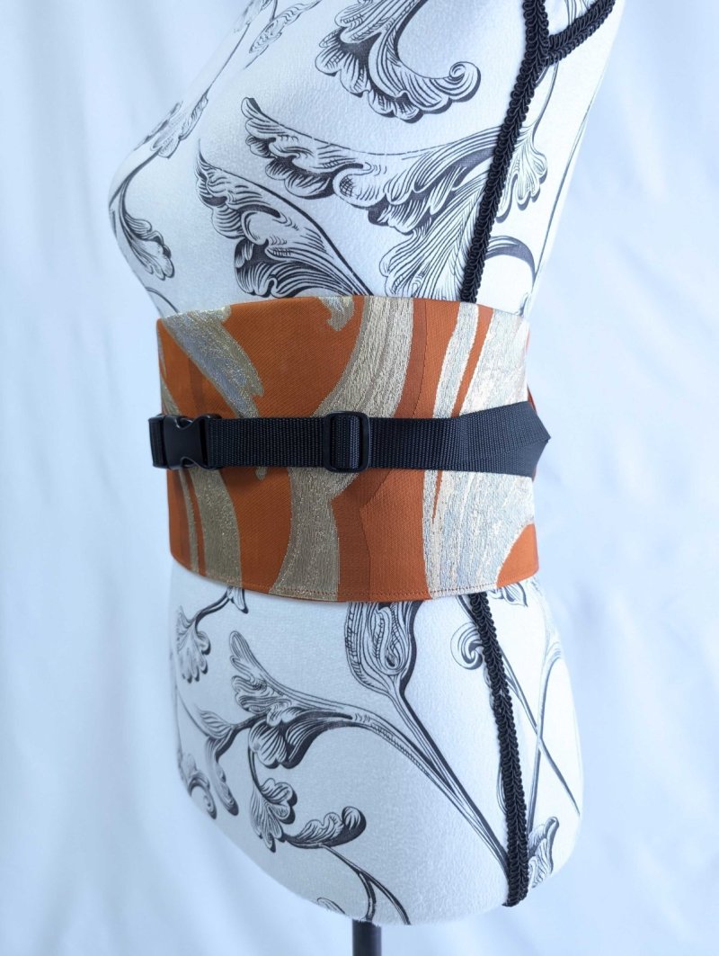 画像3: 帯ベルト【金糸×オレンジ×草葉模様】 (3)