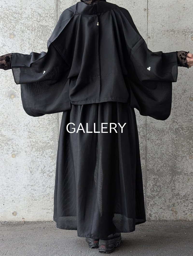 画像3: 【三つ柏】黒紋付シースルーオーバースカートセットアップ (3)