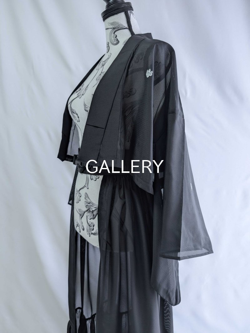 画像9: 【五三桐】黒紋付シースルーフリルオーバースカートセットアップ (9)