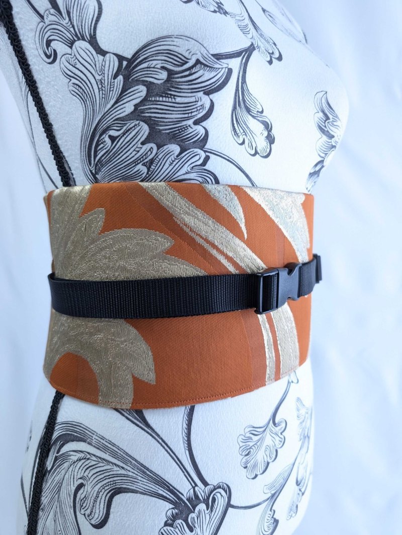 画像7: 帯ベルト【金糸×オレンジ×草葉模様】 (7)