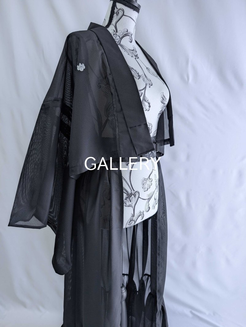 画像15: 【五三桐】黒紋付シースルーフリルオーバースカートセットアップ (15)
