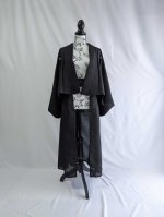 画像5: 【三つ柏】黒紋付シースルーオーバースカートセットアップ (5)