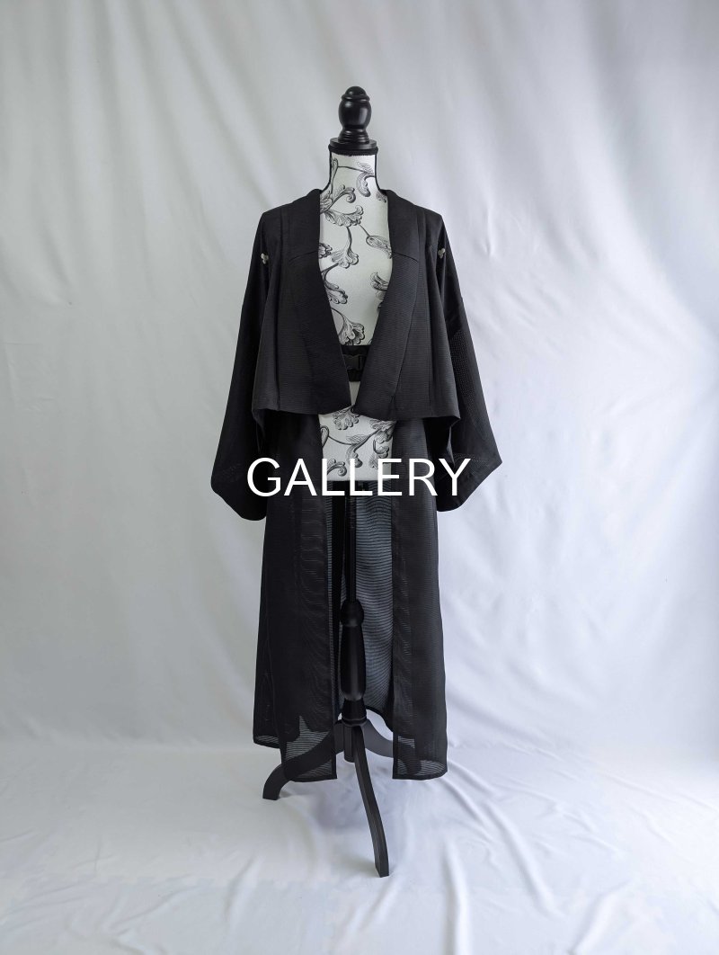 画像5: 【三つ柏】黒紋付シースルーオーバースカートセットアップ (5)