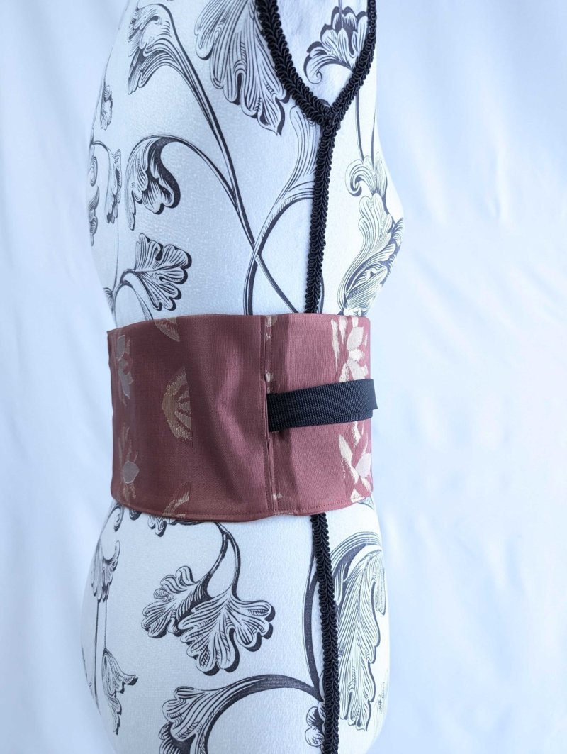 画像5: 帯ベルト【蘇芳色に金糸×雷と満開の花】 (5)
