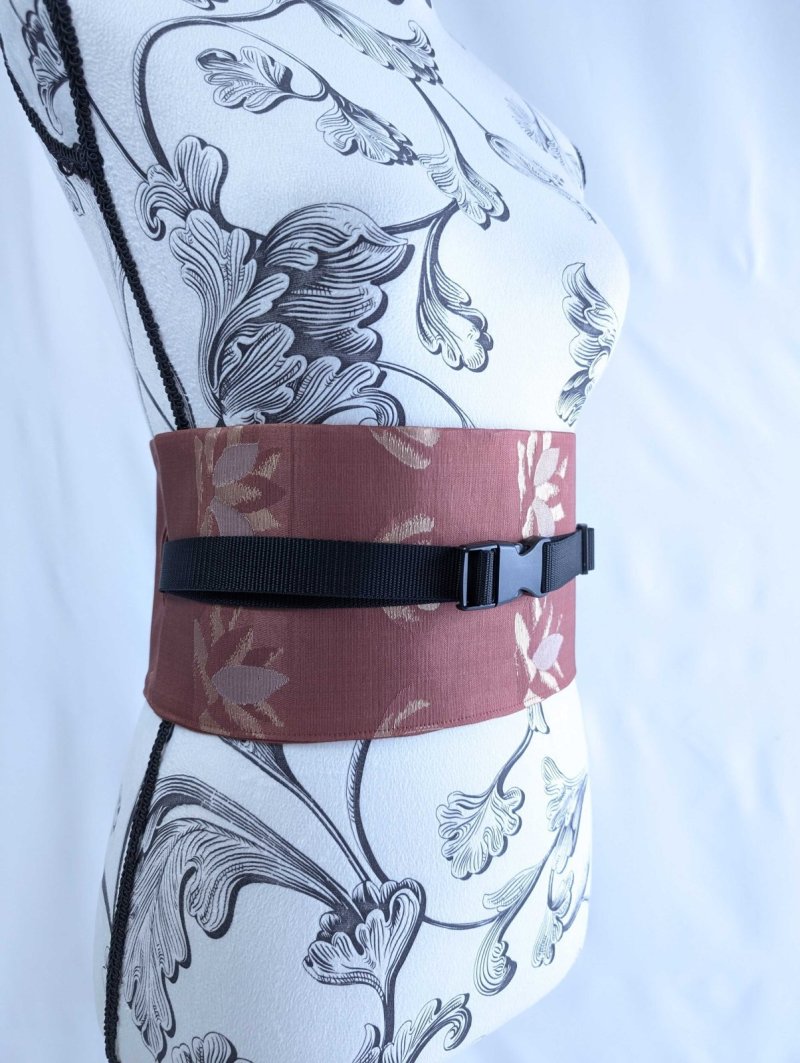 画像6: 帯ベルト【蘇芳色に金糸×雷と満開の花】 (6)