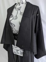 画像8: 【三つ柏】黒紋付シースルーオーバースカートセットアップ (8)