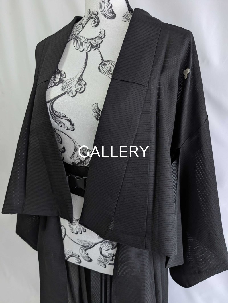 画像8: 【三つ柏】黒紋付シースルーオーバースカートセットアップ (8)