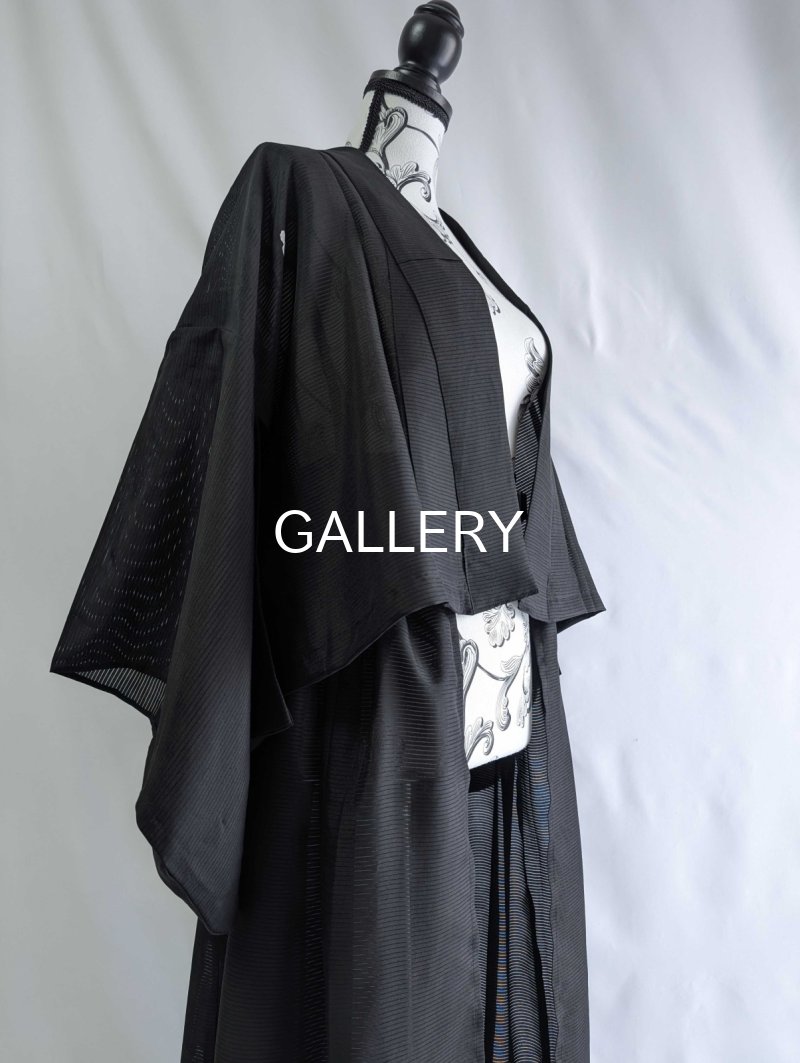 画像13: 【三つ柏】黒紋付シースルーオーバースカートセットアップ (13)