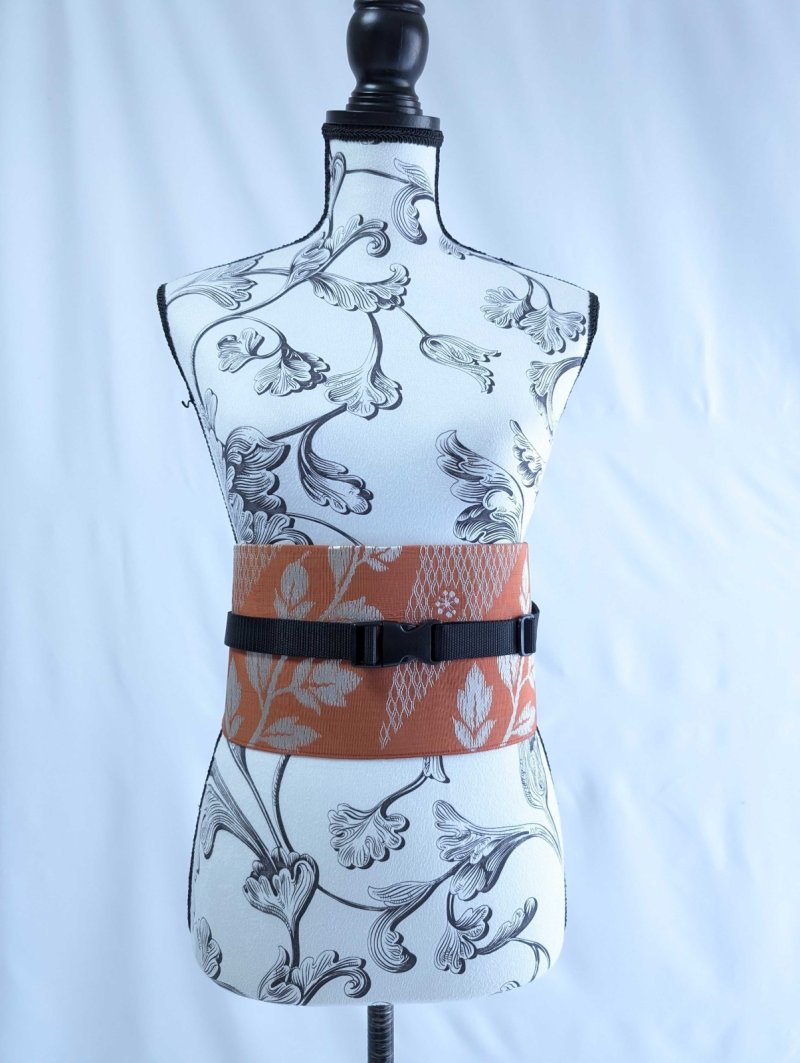 画像2: 帯ベルト【オレンジ×草花模様】 (2)