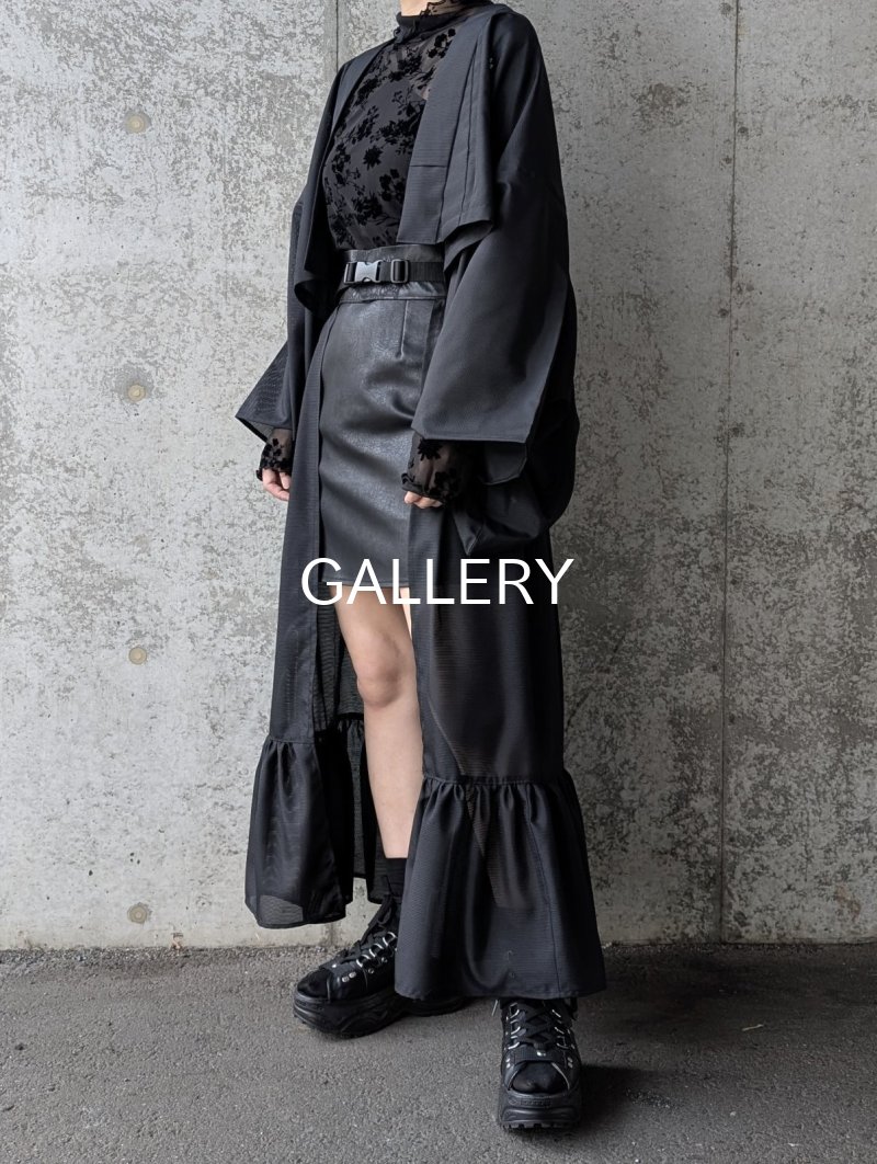 画像2: 【五三桐】黒紋付シースルーフリルオーバースカートセットアップ (2)