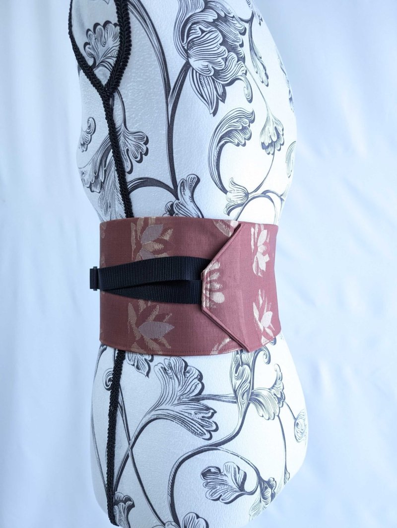 画像3: 帯ベルト【蘇芳色に金糸×雷と満開の花】 (3)