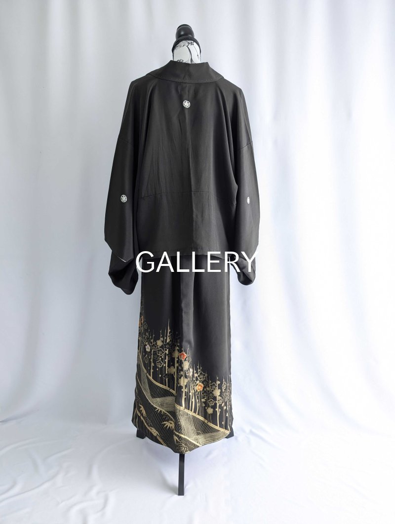 画像14: 【金駒×梅竹文様×黒橡色】黒留袖ラップスカートセットアップ (14)