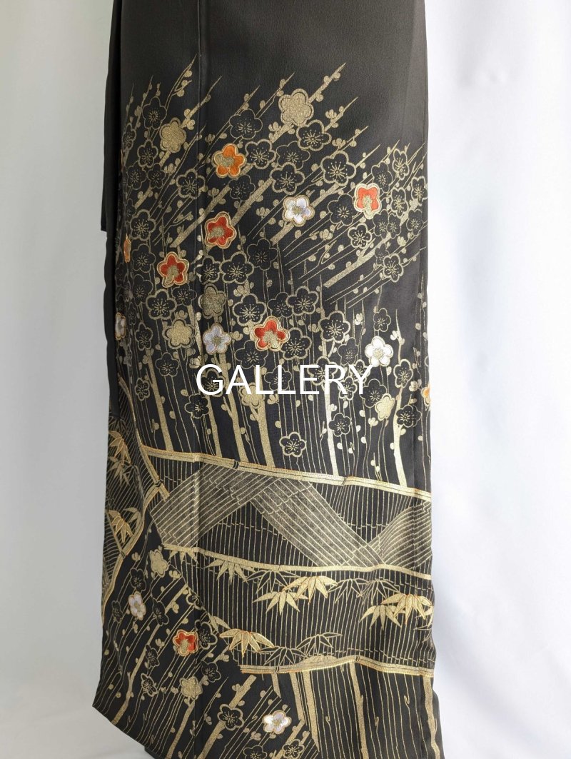 画像22: 【金駒×梅竹文様×黒橡色】黒留袖ラップスカートセットアップ (22)