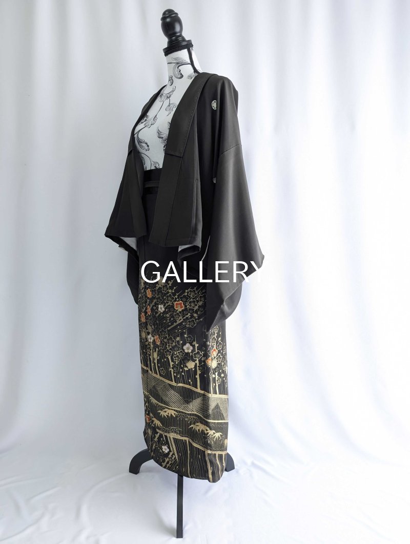 画像11: 【金駒×梅竹文様×黒橡色】黒留袖ラップスカートセットアップ (11)