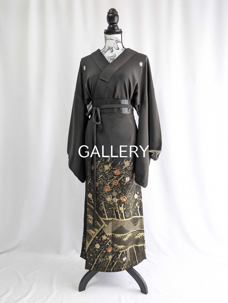 画像8: 【金駒×梅竹文様×黒橡色】黒留袖ラップスカートセットアップ (8)