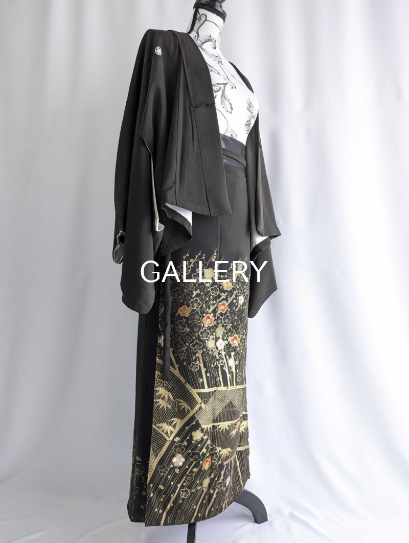 画像19: 【金駒×梅竹文様×黒橡色】黒留袖ラップスカートセットアップ (19)