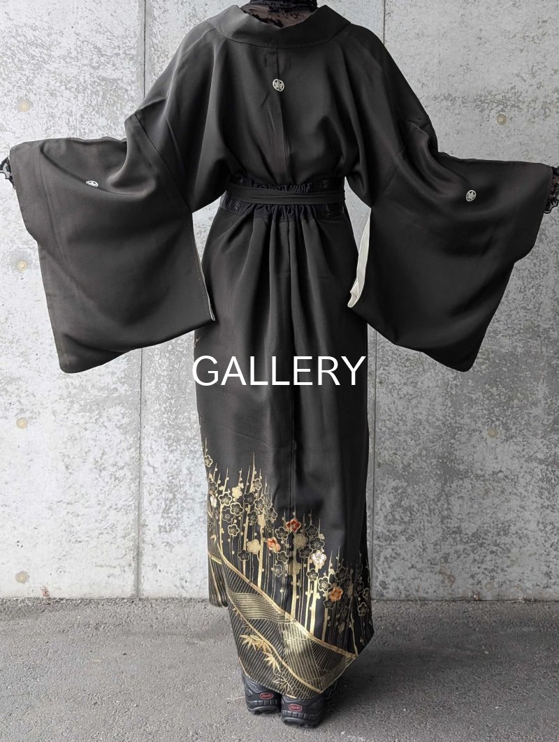 画像7: 【金駒×梅竹文様×黒橡色】黒留袖ラップスカートセットアップ (7)