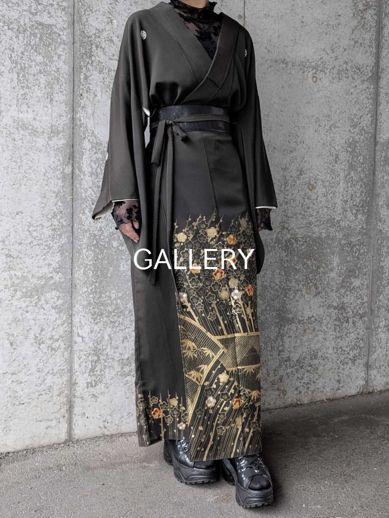 画像4: 【金駒×梅竹文様×黒橡色】黒留袖ラップスカートセットアップ (4)