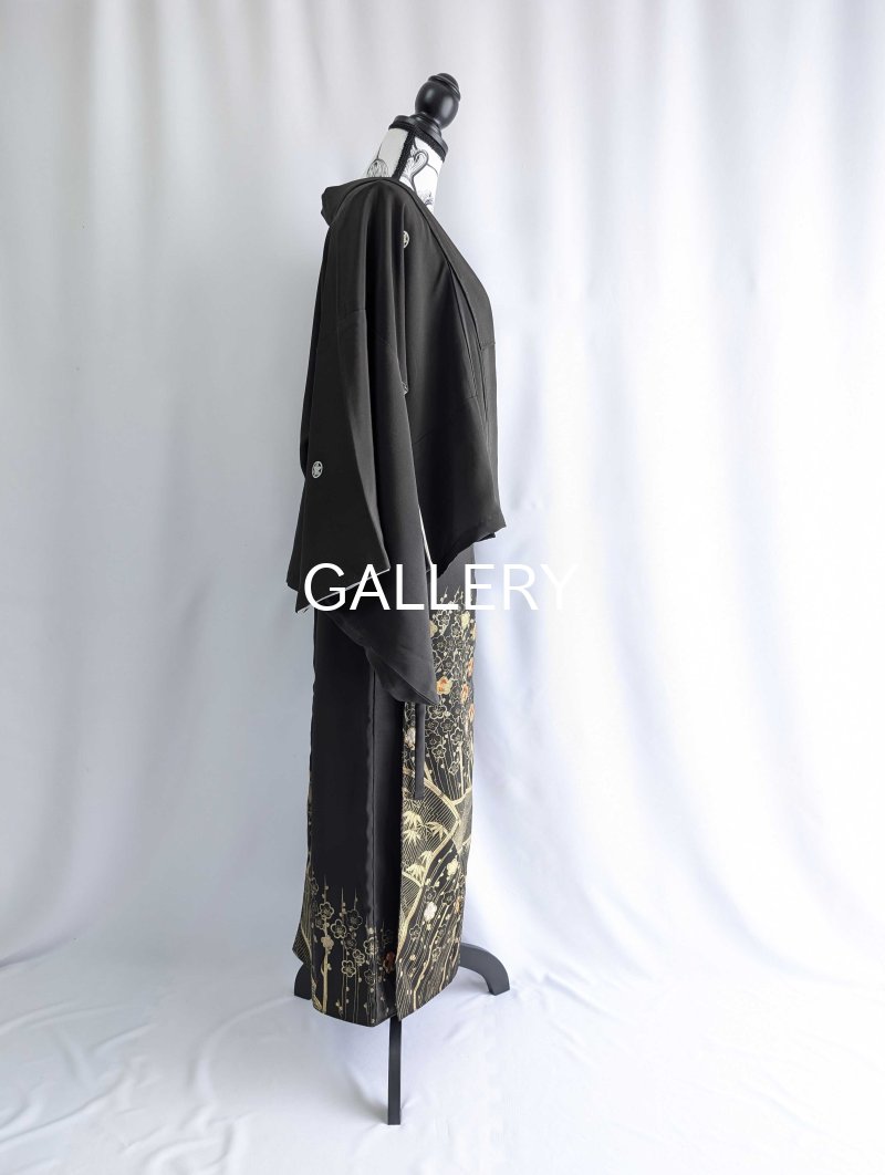 画像17: 【金駒×梅竹文様×黒橡色】黒留袖ラップスカートセットアップ (17)