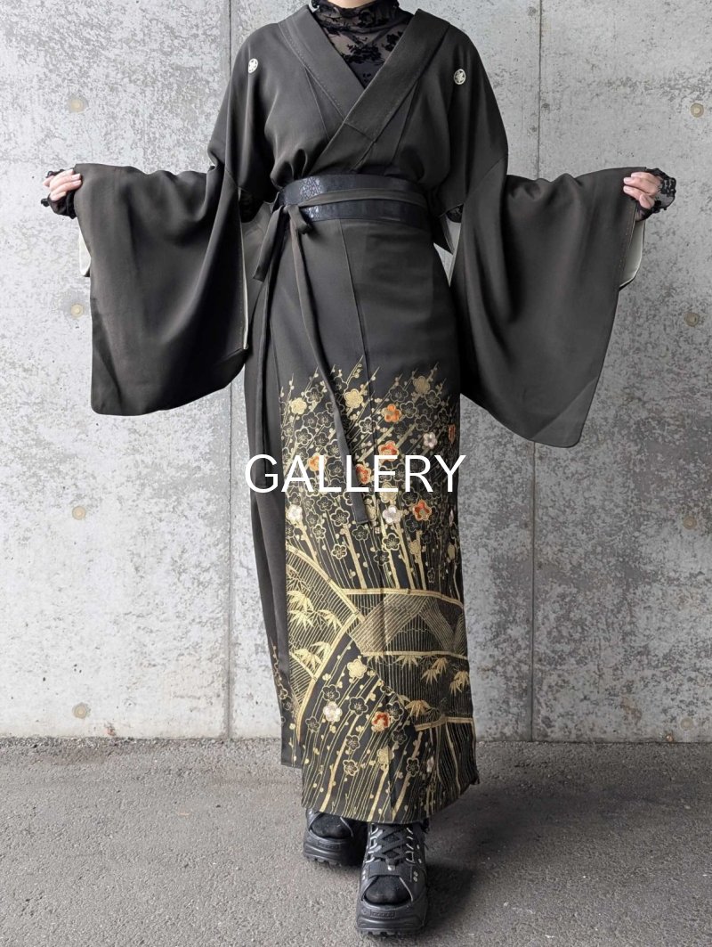 画像6: 【金駒×梅竹文様×黒橡色】黒留袖ラップスカートセットアップ (6)