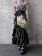 画像1: 【松に文箱文様】黒留袖マーメイドラップスカート (1)