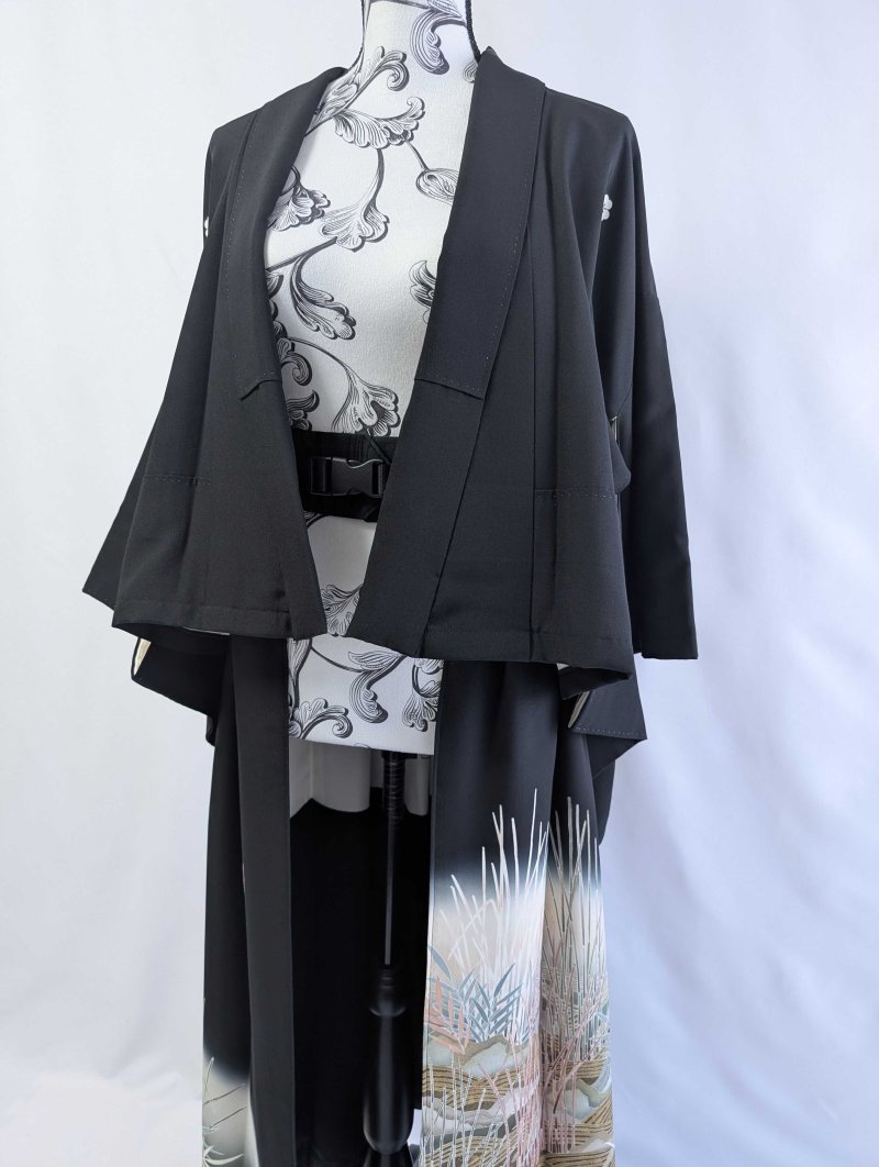 画像9: 【片喰紋×流水に竹や葦】落款付き黒留袖オーバースカートセットアップ (9)