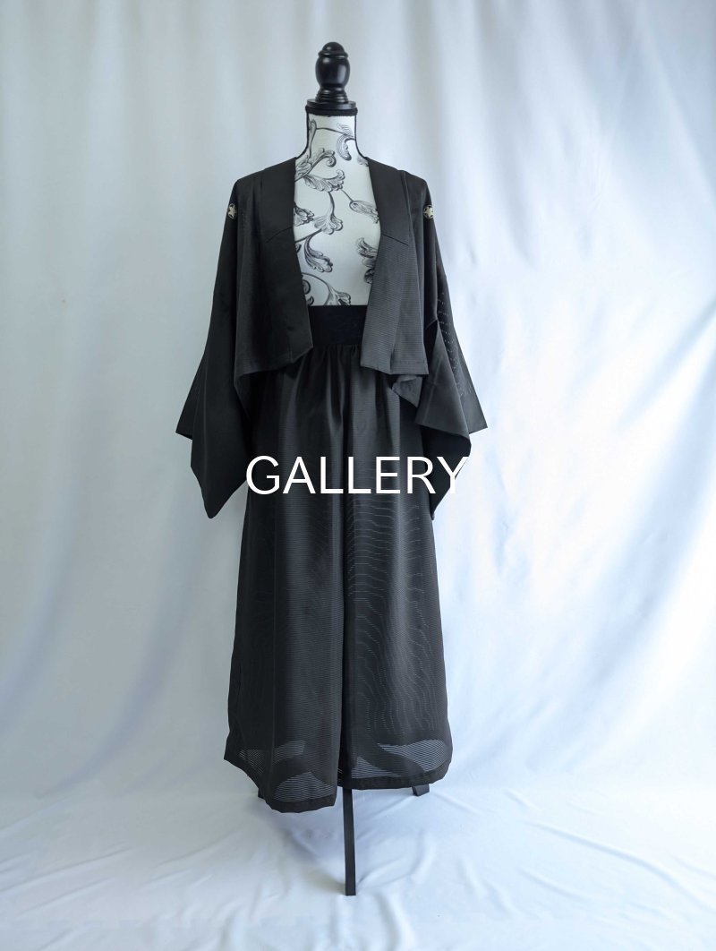 画像10: 【丸に立ち沢瀉紋】黒紋付ワイドパンツセットアップ (10)