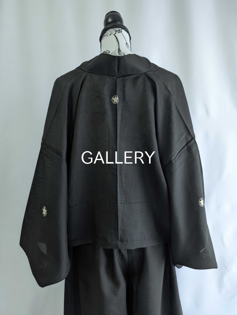 画像14: 【丸に立ち沢瀉紋】黒紋付ワイドパンツセットアップ (14)