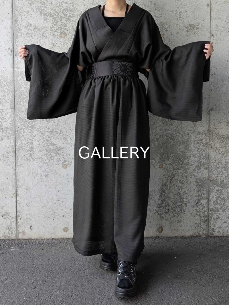 画像8: 【丸に立ち沢瀉紋】黒紋付ワイドパンツセットアップ (8)