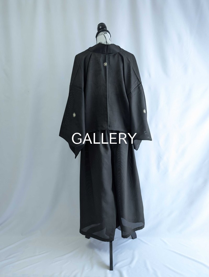 画像13: 【丸に立ち沢瀉紋】黒紋付ワイドパンツセットアップ (13)