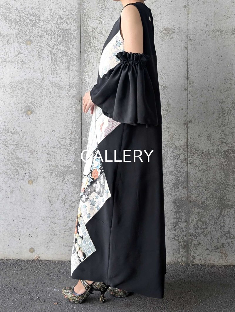 画像4: 【抱き茗荷紋×菊重ね】黒留袖ワンピース＆フリルスリーブ (4)