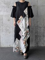 画像6: 【抱き茗荷紋×菊重ね】黒留袖ワンピース＆フリルスリーブ (6)