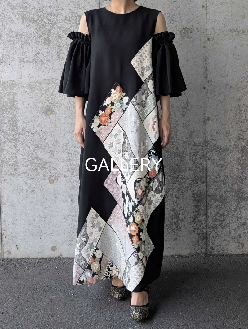 画像6: 【抱き茗荷紋×菊重ね】黒留袖ワンピース＆フリルスリーブ (6)