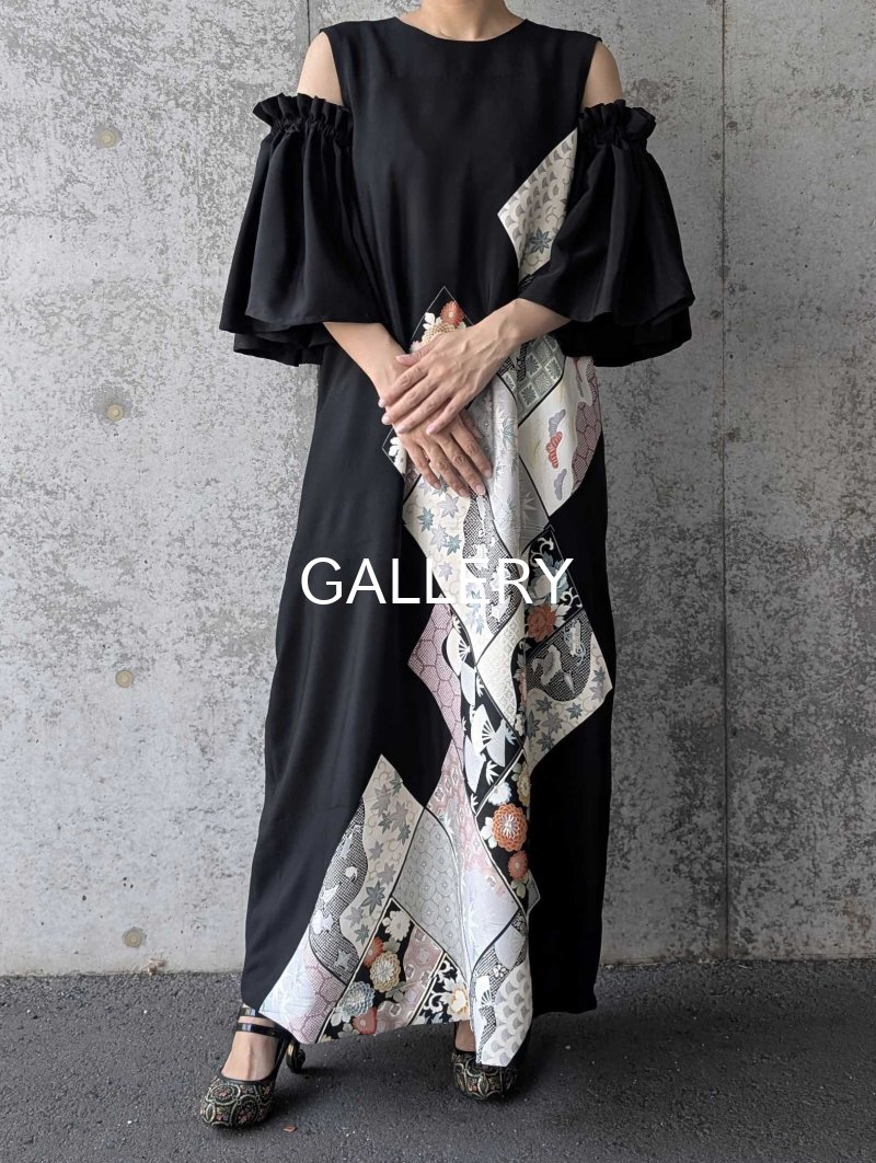 画像7: 【抱き茗荷紋×菊重ね】黒留袖ワンピース＆フリルスリーブ (7)