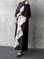 画像8: 【抱き茗荷紋×菊重ね】黒留袖ワンピース＆フリルスリーブ (8)