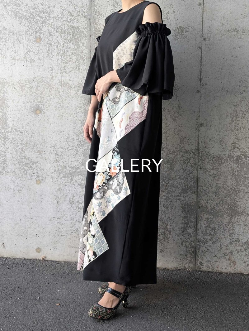 画像8: 【抱き茗荷紋×菊重ね】黒留袖ワンピース＆フリルスリーブ (8)