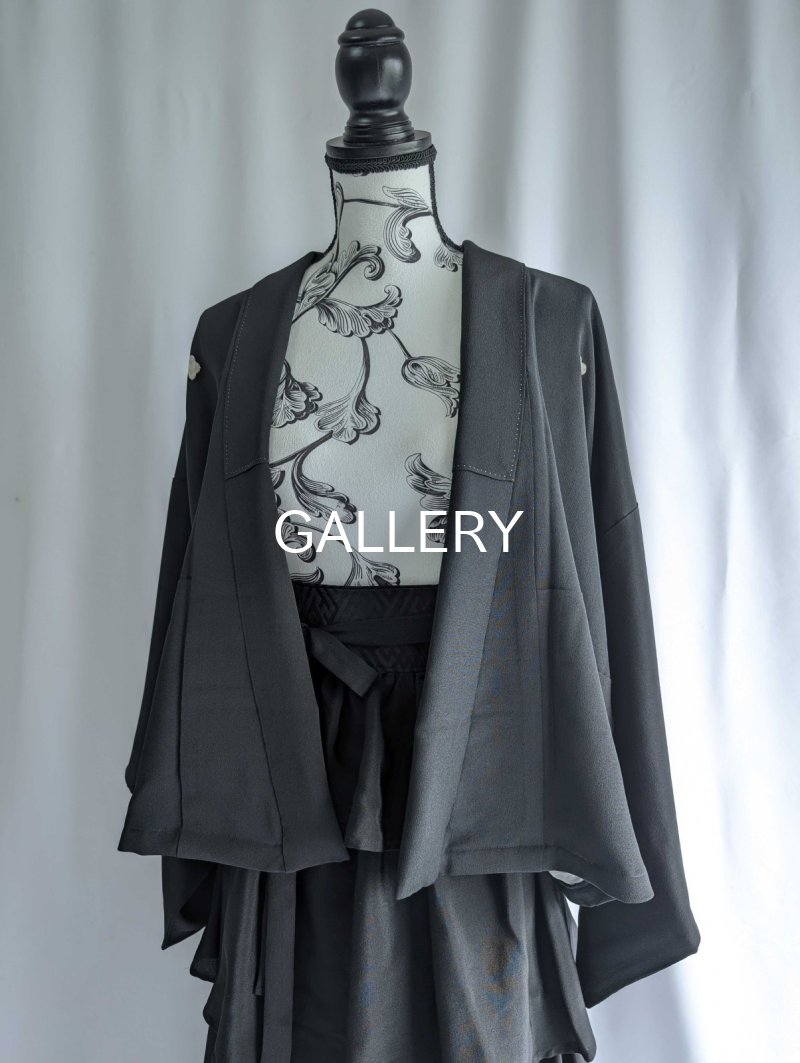 画像23: 【違い鷹の羽紋】黒紋付フリルティアードラップスカートセットアップ (23)