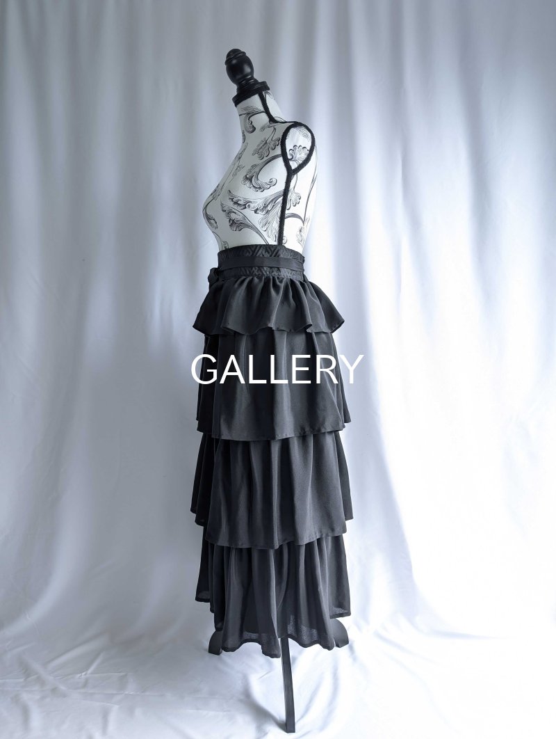 画像18: 【違い鷹の羽紋】黒紋付フリルティアードラップスカートセットアップ (18)