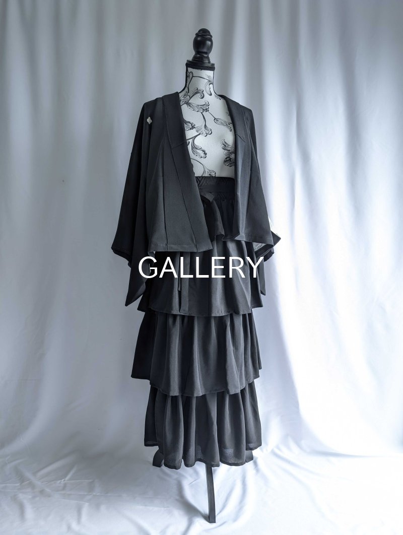 画像21: 【違い鷹の羽紋】黒紋付フリルティアードラップスカートセットアップ (21)