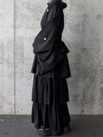画像7: 【違い鷹の羽紋】黒紋付フリルティアードラップスカートセットアップ (7)