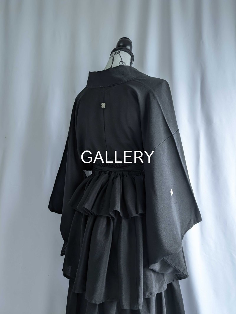 画像31: 【違い鷹の羽紋】黒紋付フリルティアードラップスカートセットアップ (31)