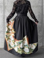 画像4: 【牡丹×刺繍鳳凰】黒留袖オーバースカート (4)