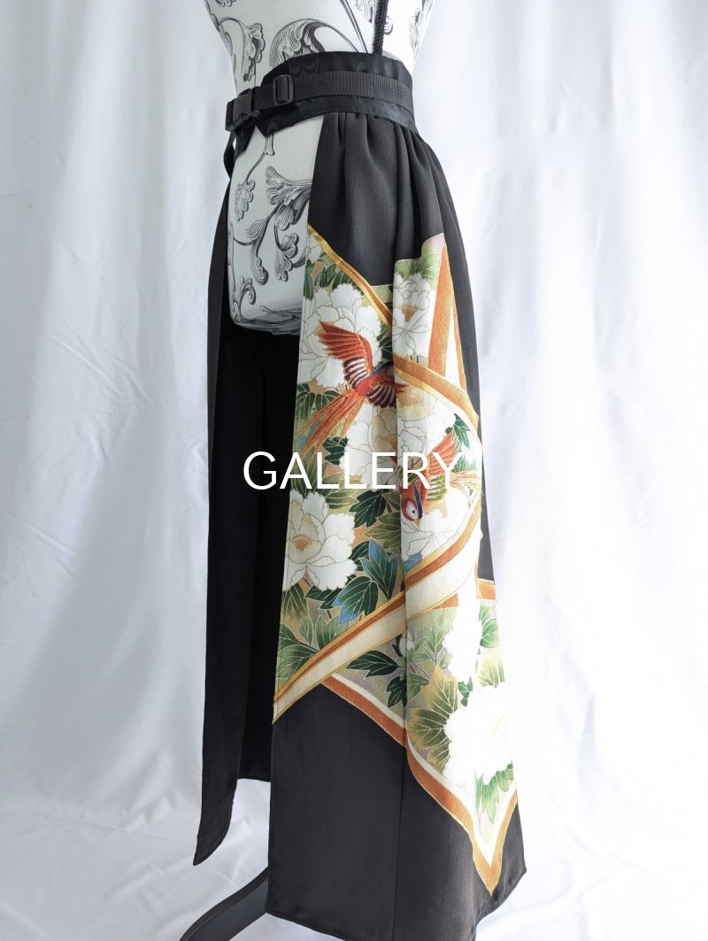 画像8: 【牡丹×刺繍鳳凰】黒留袖オーバースカート (8)