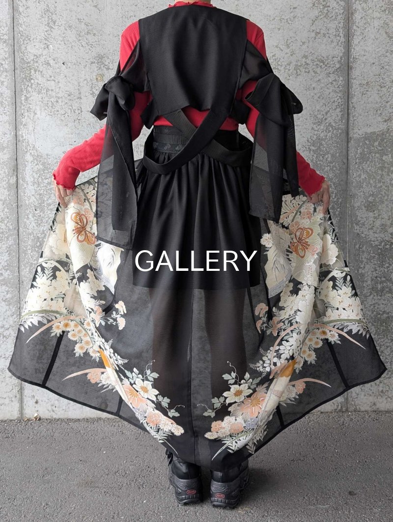 画像4: 【百花繚乱】黒留袖シースルーオーバースカートセットアップ (4)