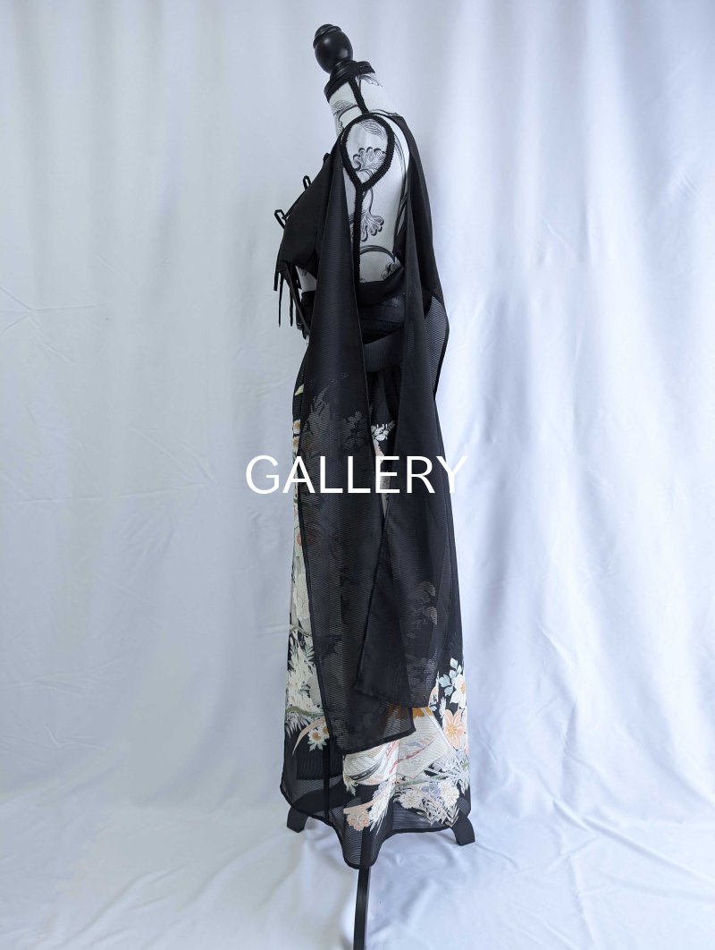 画像21: 【百花繚乱】黒留袖シースルーオーバースカートセットアップ (21)