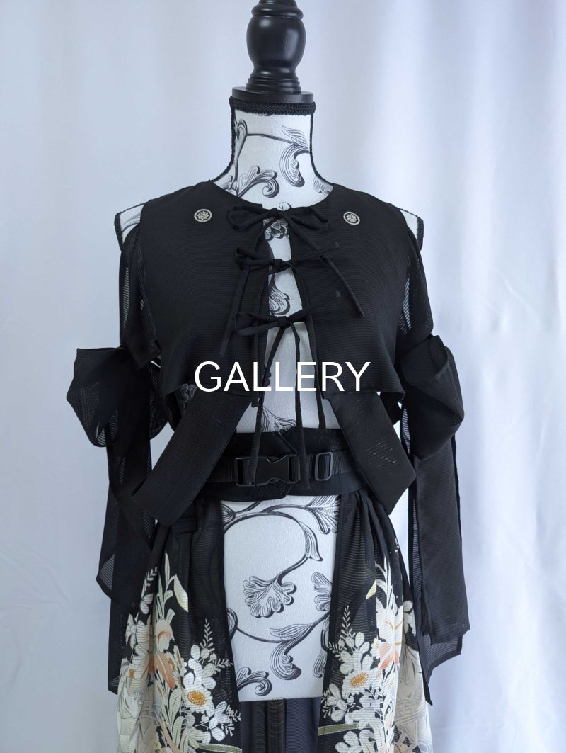画像15: 【百花繚乱】黒留袖シースルーオーバースカートセットアップ (15)