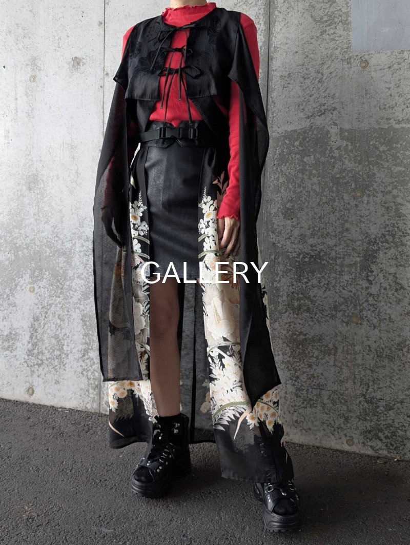 画像6: 【百花繚乱】黒留袖シースルーオーバースカートセットアップ (6)